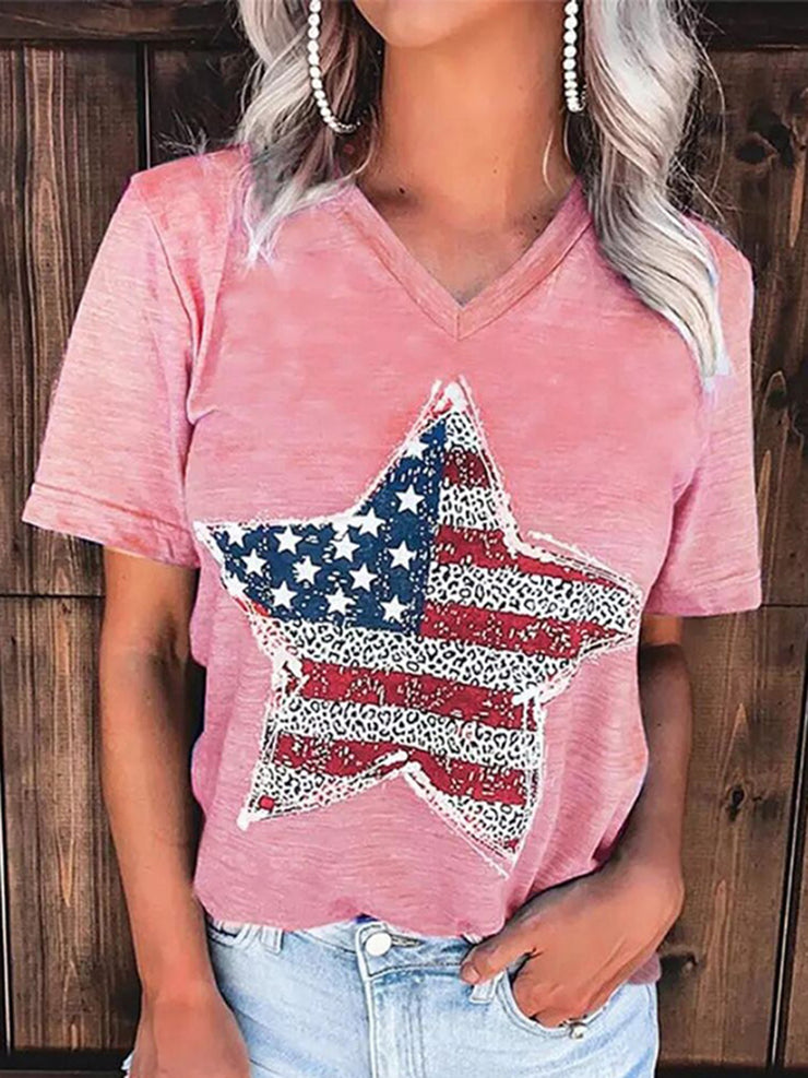 US Flag Graphic V-Neck Short Sleeve T-Shirt - The Michelle Style Boutique