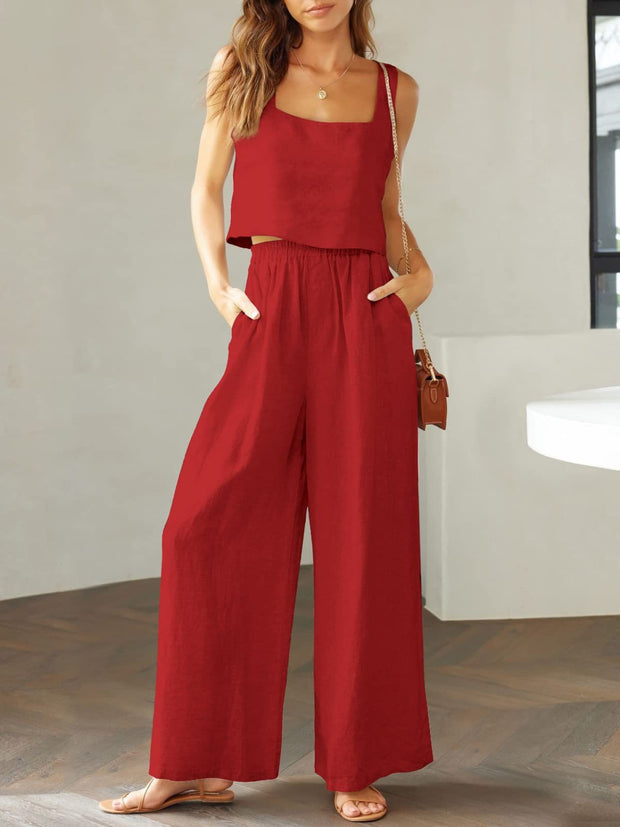 Square Neck Top and Wide Leg Pants Set - The Michelle Style Boutique