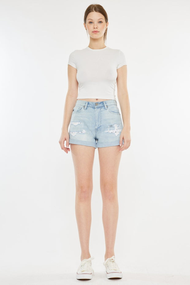 Kancan High Rise Repaired Mom Denim Shorts - The Michelle Style Boutique