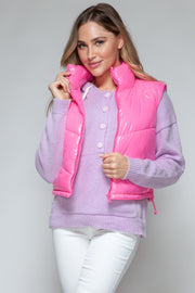 Snobbish Zip Up Turtleneck Shiny Quilted Vest - The Michelle Style Boutique