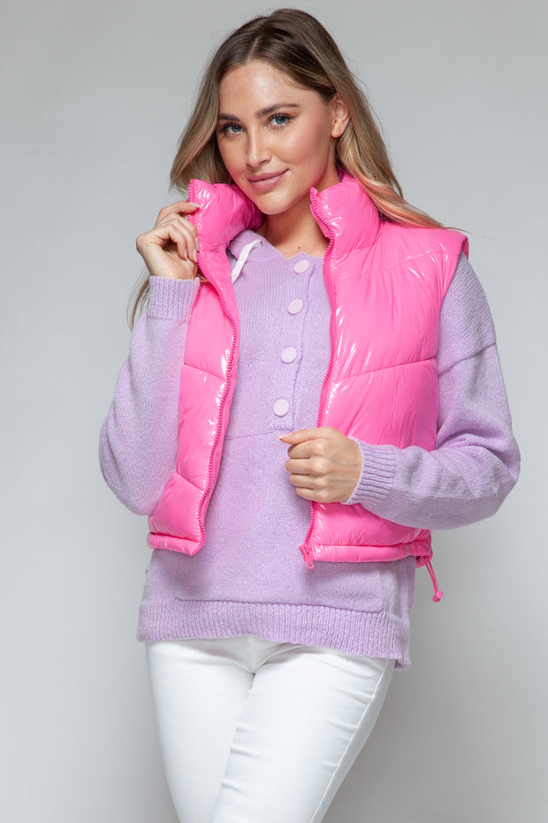 Snobbish Zip Up Turtleneck Shiny Quilted Vest - The Michelle Style Boutique