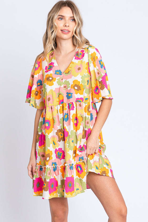 GeeGee Floral V-Neck Ruffle Hem Mini Dress - The Michelle Style Boutique