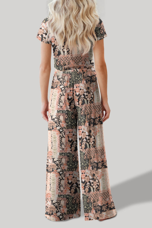 Printed Round Neck Short Sleeve Top and Pants Set - The Michelle Style Boutique