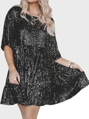 Full Size Sequin Round Neck Half Sleeve Mini Dress - The Michelle Style Boutique