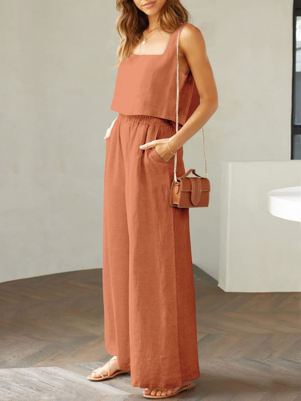 Square Neck Top and Wide Leg Pants Set - The Michelle Style Boutique