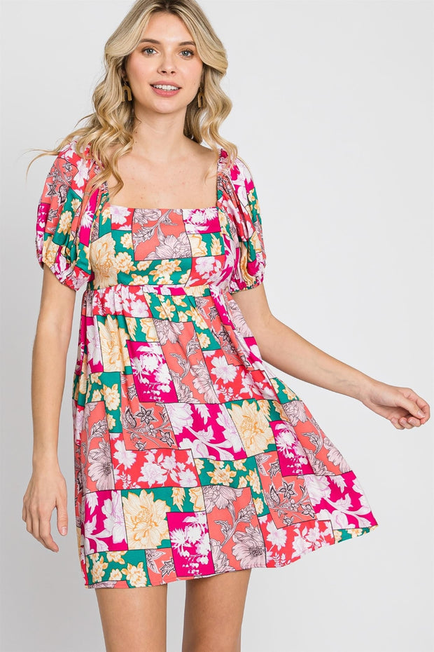 GeeGee Floral Ruff Sleeve Mini Dress - The Michelle Style Boutique