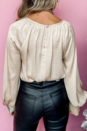 Sequin Round Neck Long Sleeve Blouse - The Michelle Style Boutique