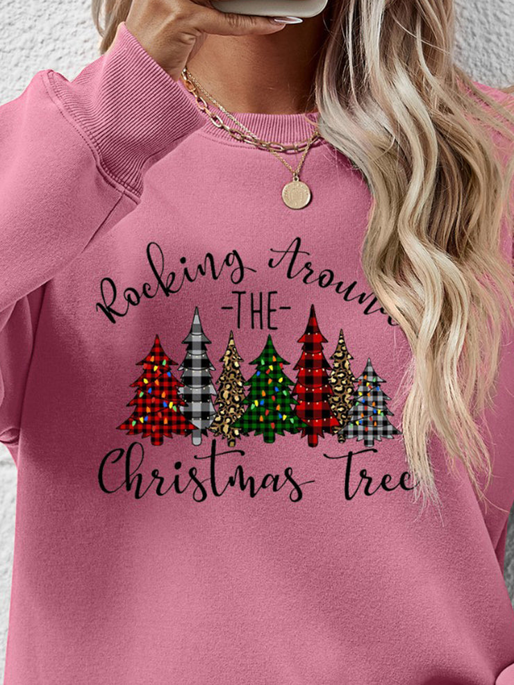 Christmas Tree Graphic Round Neck Sweatshirt