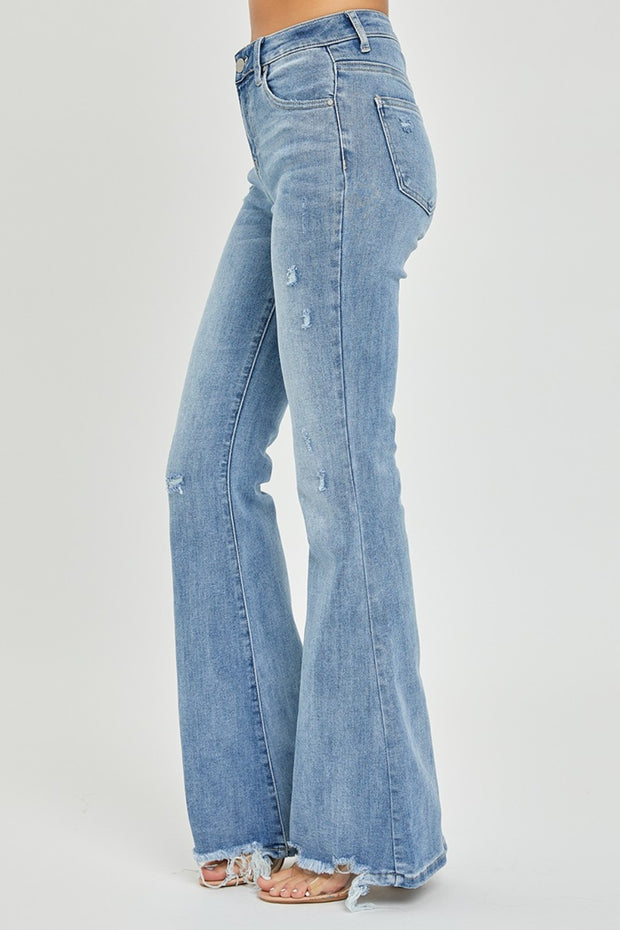 Full Size High Rise Frayed Hem Flare Jeans - The Michelle Style Boutique