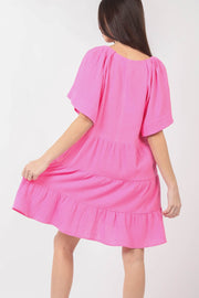 VERY J Texture V-Neck Ruffled Tiered Dress - The Michelle Style Boutique