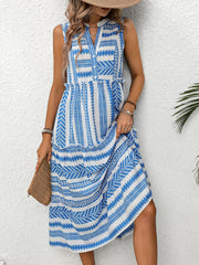 Frill Printed Notched Sleeveless Dress - The Michelle Style Boutique