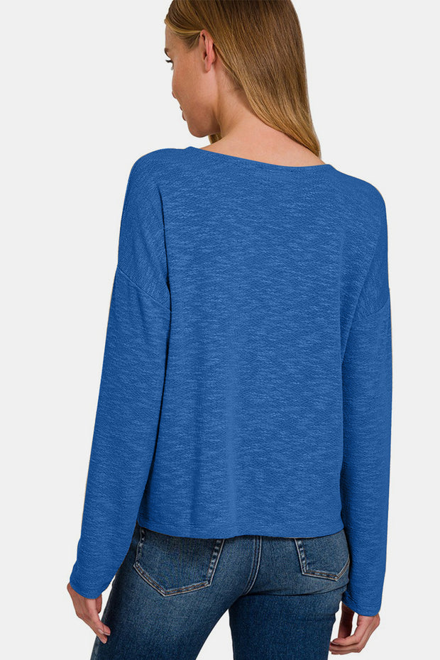 Zenana Dropped Shoulder Long Sleeve T-Shirt - The Michelle Style Boutique