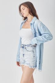 RISEN Raw Hem Distressed High Rise Denim Shorts - The Michelle Style Boutique