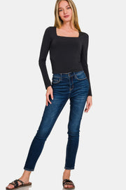 Zenana Square Neck Fitted Long Sleeve T-Shirt - The Michelle Style Boutique