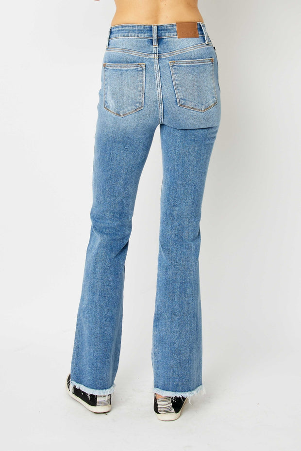 Judy Blue Full Size Distressed Raw Hem Bootcut Jeans - The Michelle Style Boutique