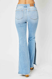 Judy Blue Full Size Mid Rise Raw Hem Slit Flare Jeans - The Michelle Style Boutique