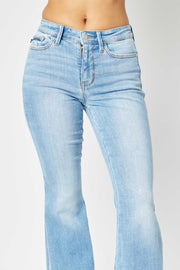 Judy Blue Full Size Mid Rise Raw Hem Slit Flare Jeans - The Michelle Style Boutique