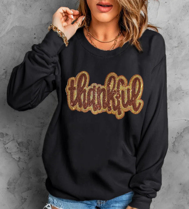 THANKFUL Round Neck Long Sleeve Sweatshirt