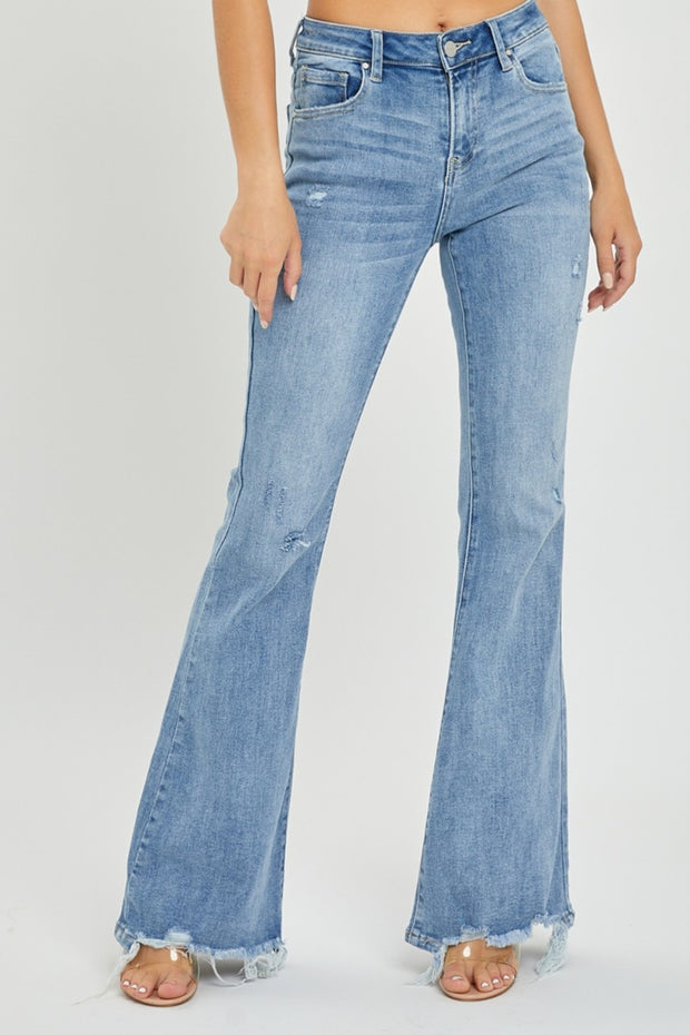 Full Size High Rise Frayed Hem Flare Jeans - The Michelle Style Boutique